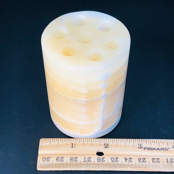 80s Cylindrical Natural Stone Pencil Holder Minimalist Onyx Desktop Organizer - Picture 9 of 10